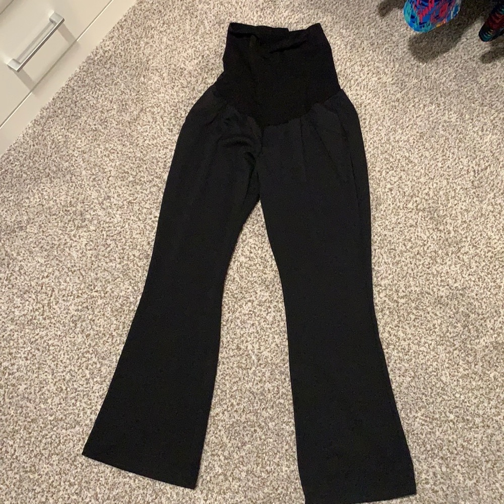 Black petite ponte bootcut maternity pants